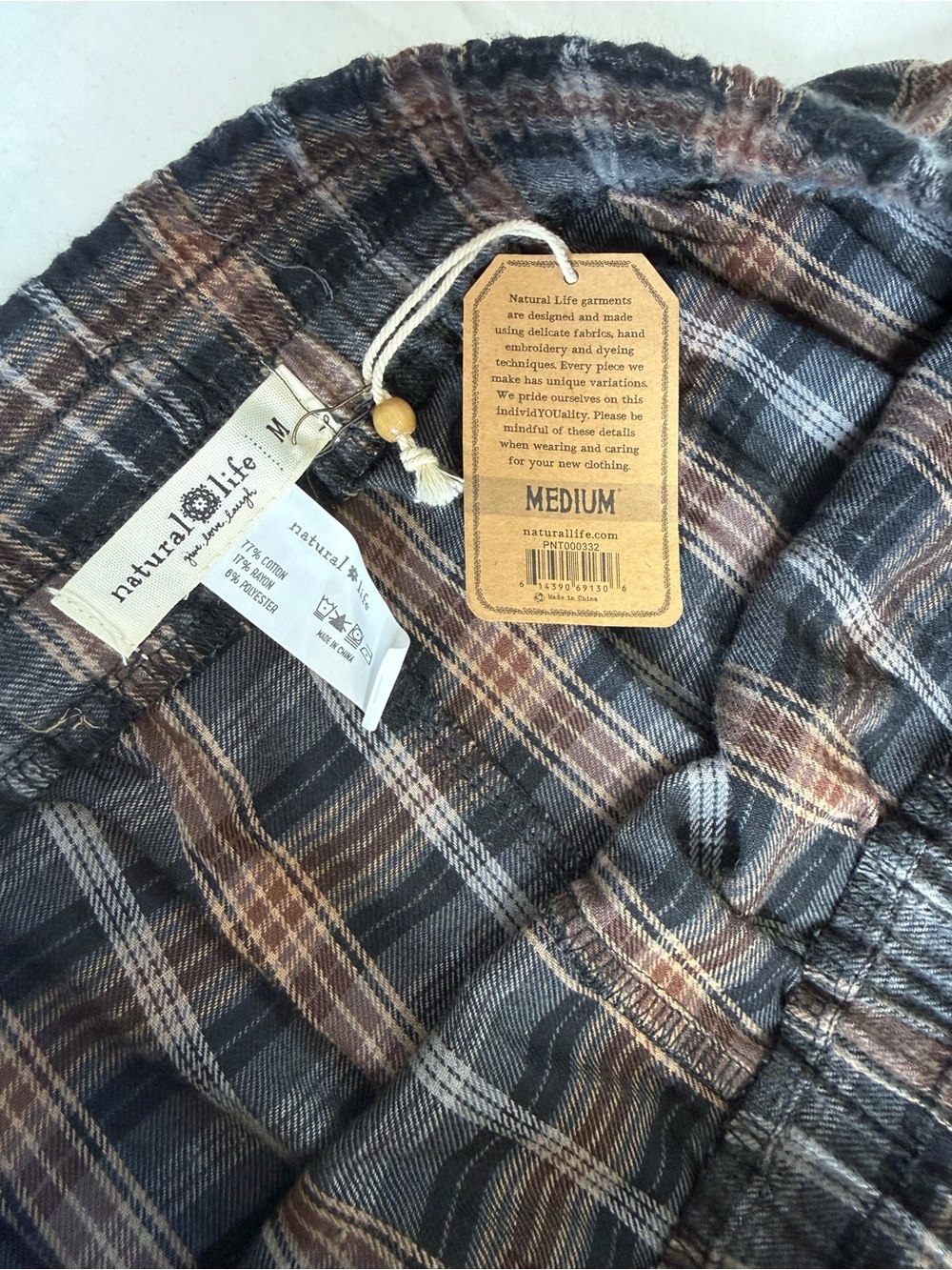 Natural Life Beckett Flannel Pants Brown Grey Plaid NWT Size M - Picture 8 of 10